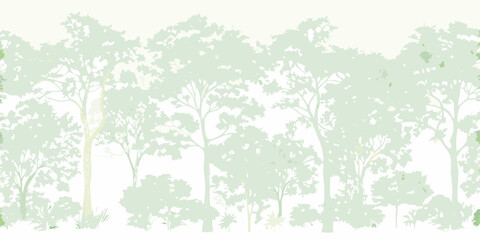 A serene illustration of a dense forest with varying tree heights