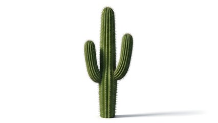 Green Saguaro Cactus Illustration Isolated on White Background with Shadow