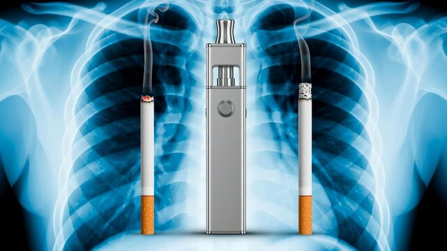 Chest lung x ray doctor cancer check scan xray medical healthcare radiology screening diagnosis vdo showing electronic cigarette between burning cigarette and cigarette stub to warn of risk chest