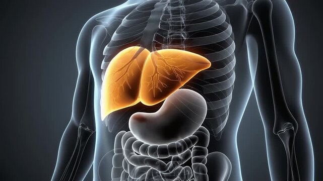 Ultra-pristine anatomical visualization of the human liver with precise lobular contouring and soft internal glow, delivering a clean cinematic medical visual for metabolic health innovation.