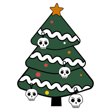 Gothic Christmas tree with skulls icon