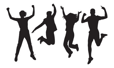 Vector silhouette of a joyful man and woman jumping