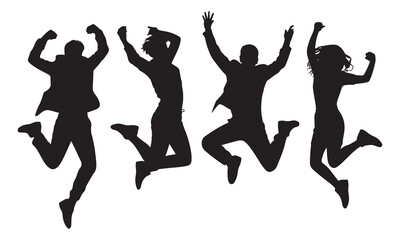 Vector silhouette of a joyful man and woman jumping