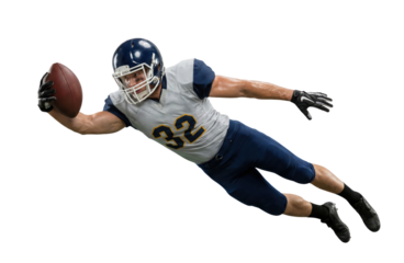 American football player diving catch isolated on white background