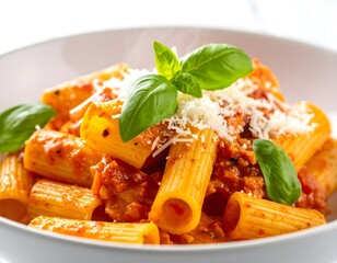 Rigatoni Pasta with Creamy Vodka Tomato Sauce and Fresh Basil