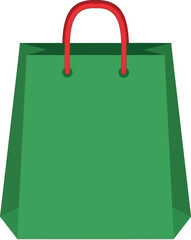 Green shopping bag with red handles for retail purchase and carrying goods