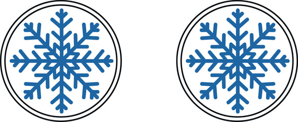 Two blue snowflakes in circles icon set