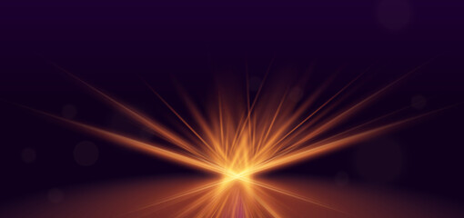 Gold light effect on dark purple background with sparking. Luxury style concept.