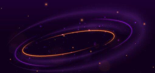 Purple and gold light color rings with sparkling on dark purple background.