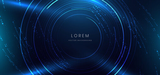 Futuristic circles lines glowing speed movement background.