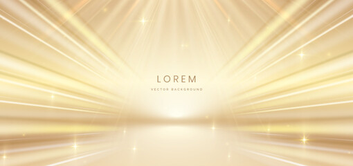 Abstract luxury gold ray on gold background. with gold lighting effect sparkle. Frame for product design.