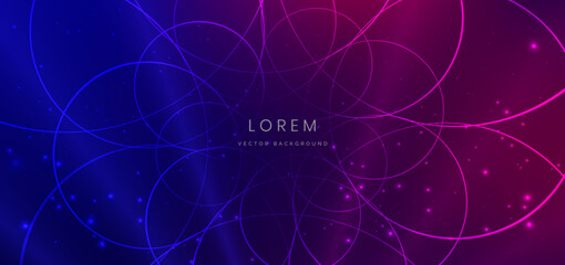 Technology blue and pink rays with circles overlapping lines.