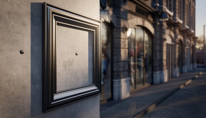 Fototapeta premium Ornate Empty Picture Frame Mounted on a Textured Wall Beside a City Street image photo