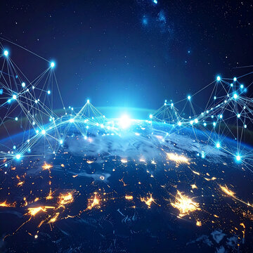 Global Artificial Intelligence Network Connecting Earth at Night
