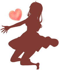 両手を広げる幸せそうな女性とハート　恋愛　全身　シルエット