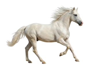 White horse running isolated on white background