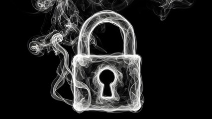 Smoke padlock on a dark background symbolizing digital security and privacy