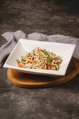 Delicious Pasta Salad with Fresh Vegetables and Ham.