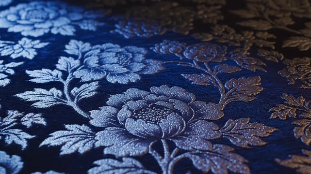 Dramatic color shifting effect with changing lighting and shadows on a deeply engraved traditional Victorian damask peony textile background seamless, engraved, Victorian