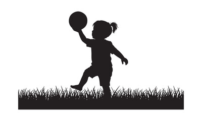 Child Playing Ball Silhouette Vector