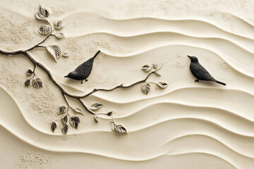 Bird tracks weaving delicate designs over smooth sand ripples