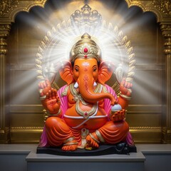 Siddhivinayak Lord Ganesha Idol. Soft Divine Light With Copy Space.