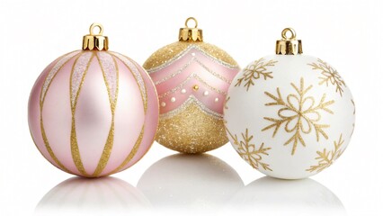 Fototapeta premium Christmas Ornament Balls Set-Pink Gold White Decorative Baubles Collection