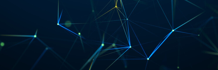 Abstract polygonal space with dots and lines. Connection science background. Triangular business wallpaper. 3d rendering