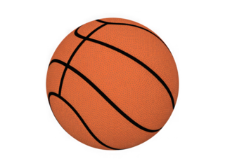 An isolated render of a classic orange basketball with black seams against a solid white background.