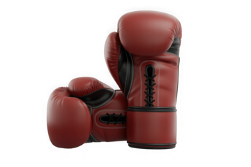 A pair of classic red boxing gloves ready for a fight, isolated on a stark white background
