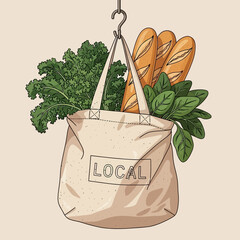 Fresh Local Produce in Eco-Friendly Tote Bag &ndash; Healthy Groceries Illustration