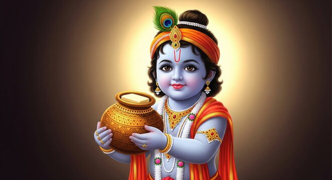Bal Krishna with Butter Pot. Playful Divine Joy. 4K Art.