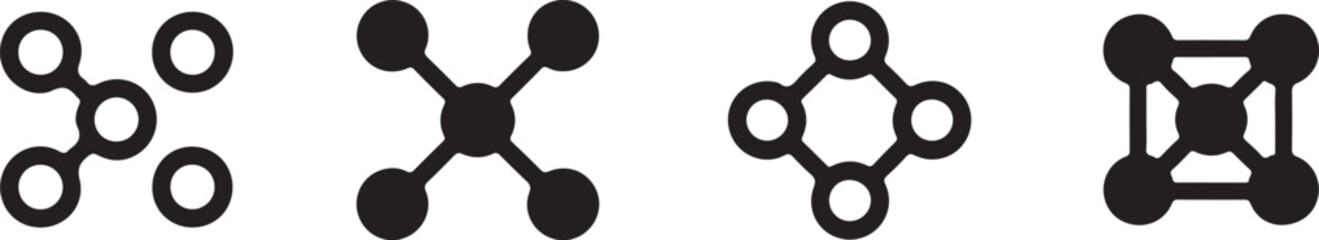 Abstract network connection icons set showing digital technology and data linking concepts in a modern style