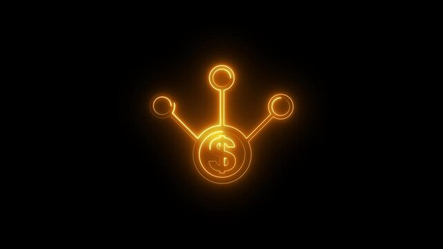 Neon brown budget icon animation, financial allocation and money distribution symbol, finance and accounting concept, glowing money flow, business and investment