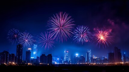 Night Sky Fireworks: Vibrant City Celebration Display