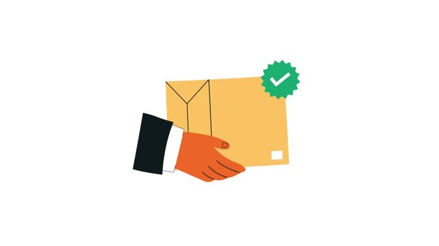 4k Hand Holding Package with Checkmark Seal. Delivery Confirmation Concept Animation Video