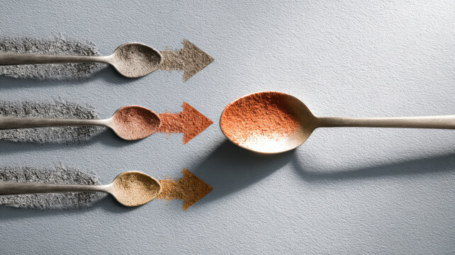 business refocus soup spoon isolating single bold arrow among faded ones, minimal conceptual