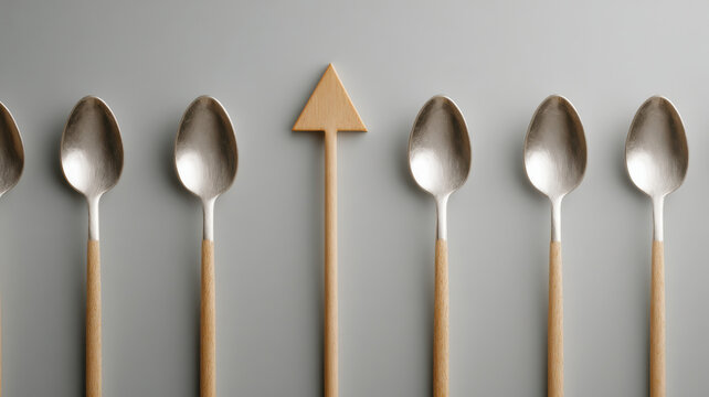 business refocus soup spoon isolating single bold arrow among faded ones, minimal conceptual