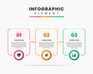 Modern 3 Step Infographic Design Template with Icons – Business Process Timeline Vector