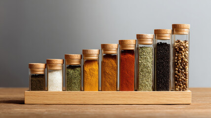 organizational order spice rack aligned like bar chart, clean teamwork metaphor