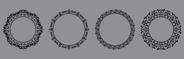 Set of decorative frames Elegant vector element for design in Eastern style, place for text. Floral black and gray borders. Lace illustration for invitations and greeting cards