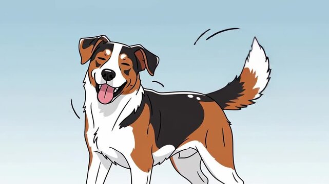 Happy Dog Wagging Tail Cartoon Illustration for Childrens Content.