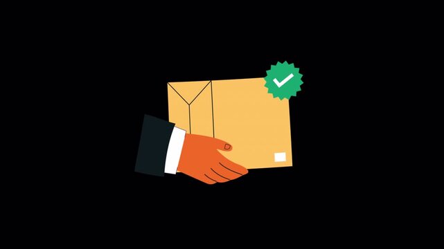 Hand Holding Package with Checkmark Seal. Delivery Confirmation Concept Animation Video - Transparent