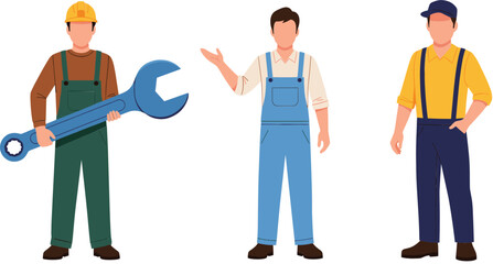 Team of workers illustration featuring construction, repair, and handyman characters in uniform
