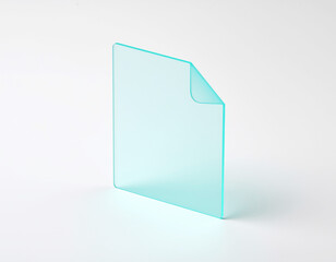3D Translucent Document Folder Icon in turquoise with diagonal cut and glowing matte glass effect&mdash;modern isometric office design.