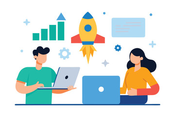Flat Vector Illustration of Startup Growth and Business Launch Concept
