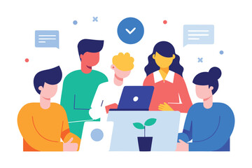 Flat Vector Illustration of Teamwork and Successful Project Discussion