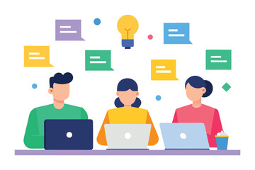Flat Vector Illustration of Team Idea Sharing and Creative Discussion