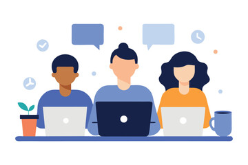 Flat Vector Illustration of Team Communication and Online Discussion