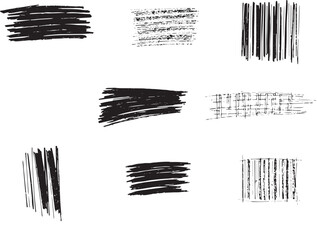Brush set. Vector black paint brush spots, highlighter lines or felt-tip pen marker. Ink smudge abstract shape stains and smear set with texture